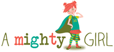 Logo reads A Mighty Girl, and pictures a cartoon girl wearing a cape