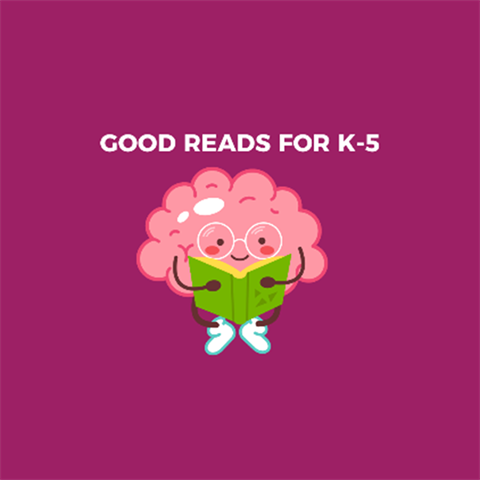 A cartoon brain with glasses holds open a book. Text above reads 