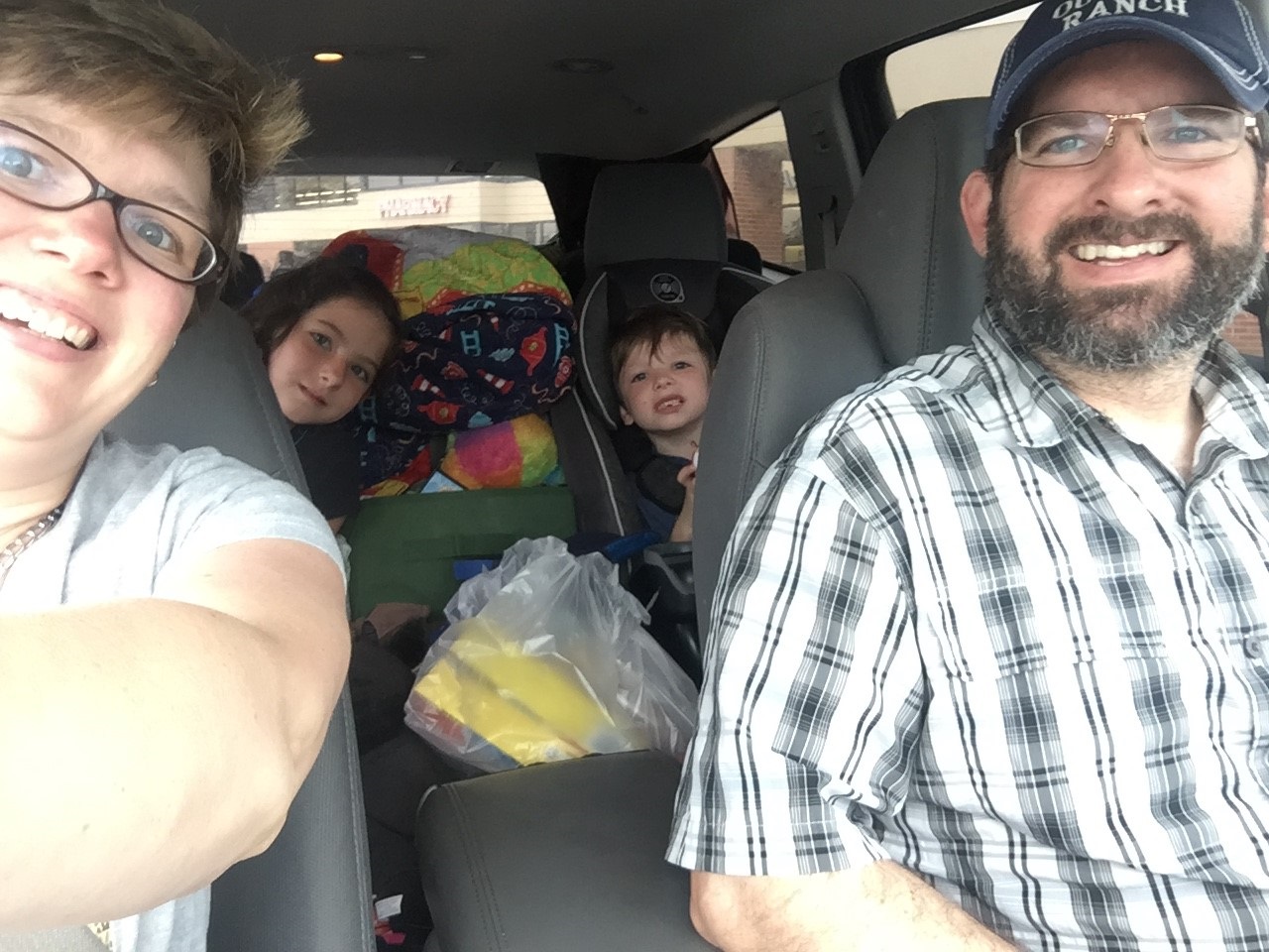 Selfie taken in the car with Kara and her family