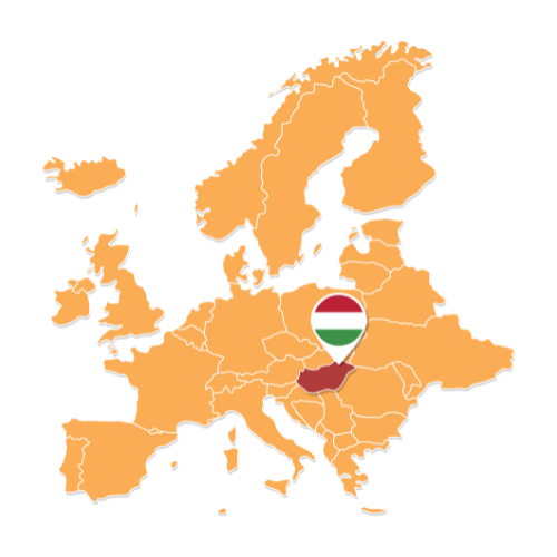 Hungary highlighted on a map of Europe.