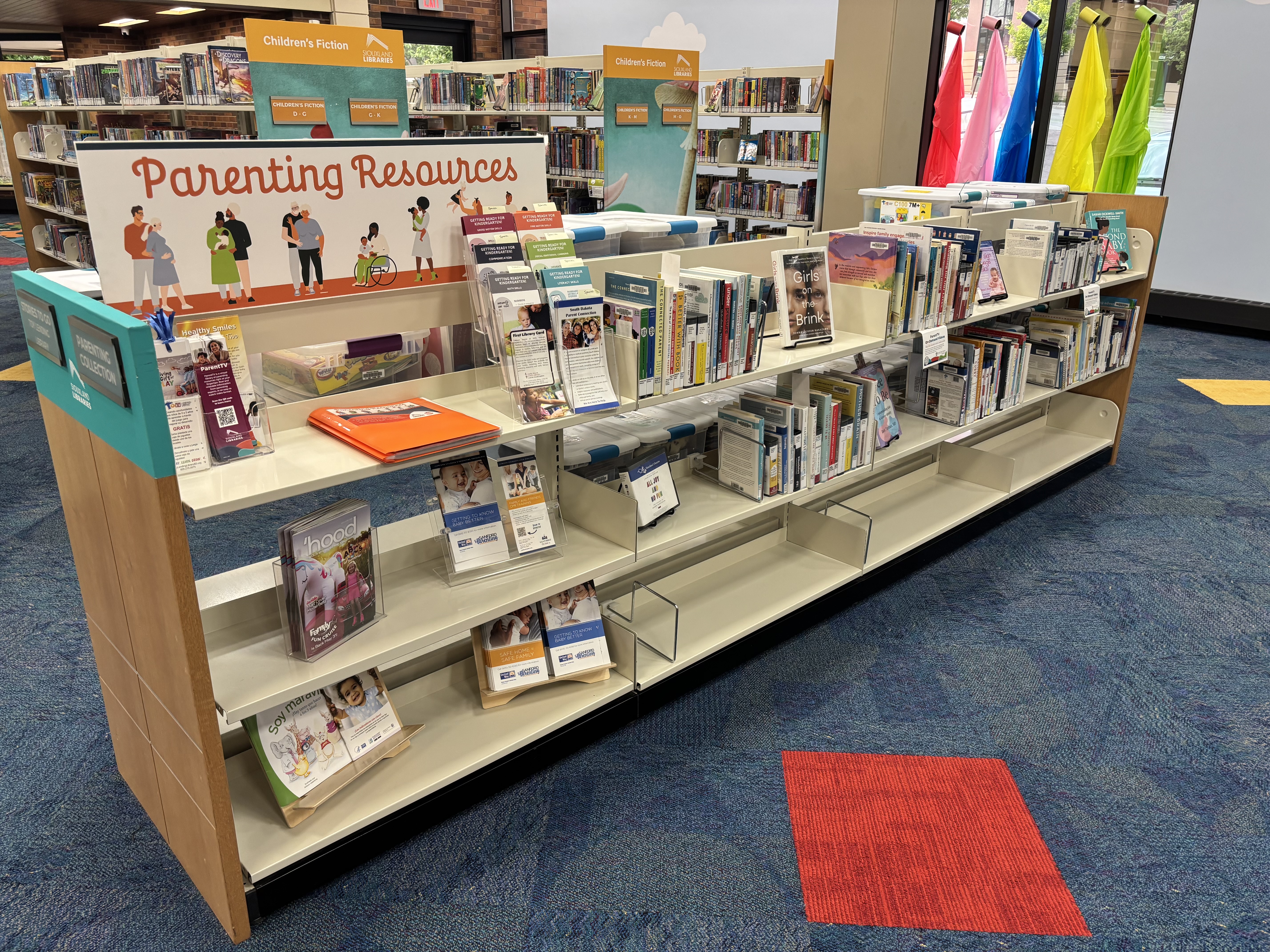 Parenting collection shelves at the Downtown Library.