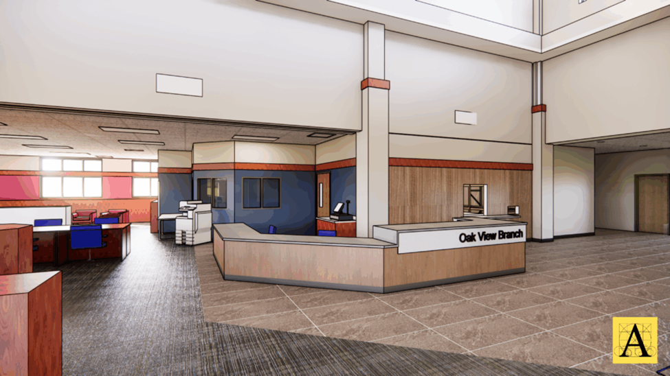 Mock-up of new front desk area.