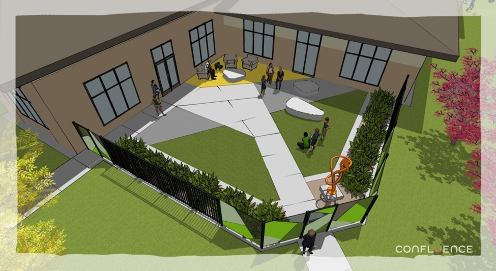 Mock-up of enclosed courtyard.