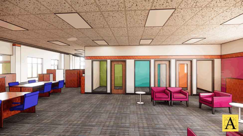 Mock-up of new study rooms area.