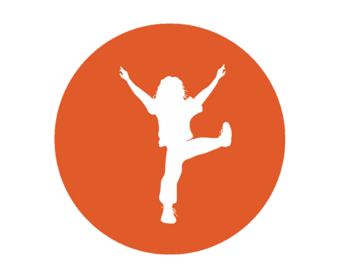 orange circle white silhouette of child playing